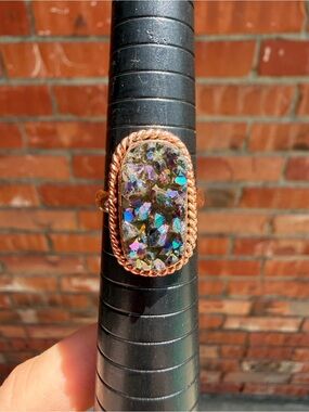 Copper Druzy Statement Ring - Iridescent Multi-Color